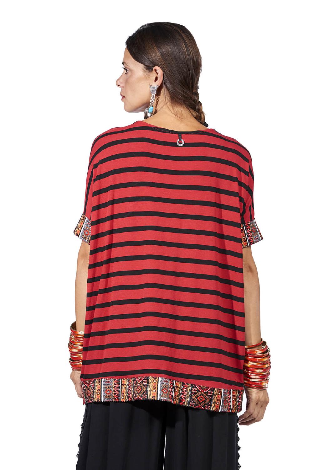 Save The Queen T-shirt rossa con righe nere e passamaneria Consegna Veloce