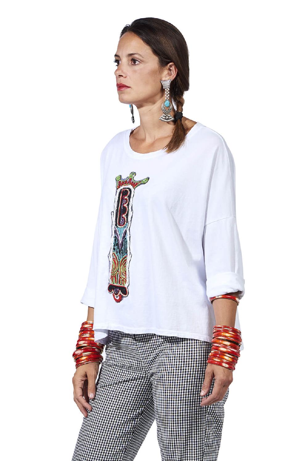 Save The Queen T-shirt bianca con ricamo applicato Shopping Online