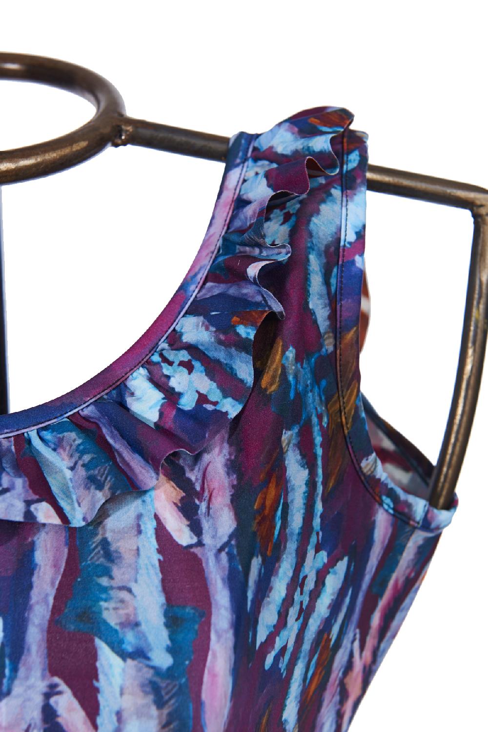 Save The Queen Top in jersey stampato con rouche Offerta
