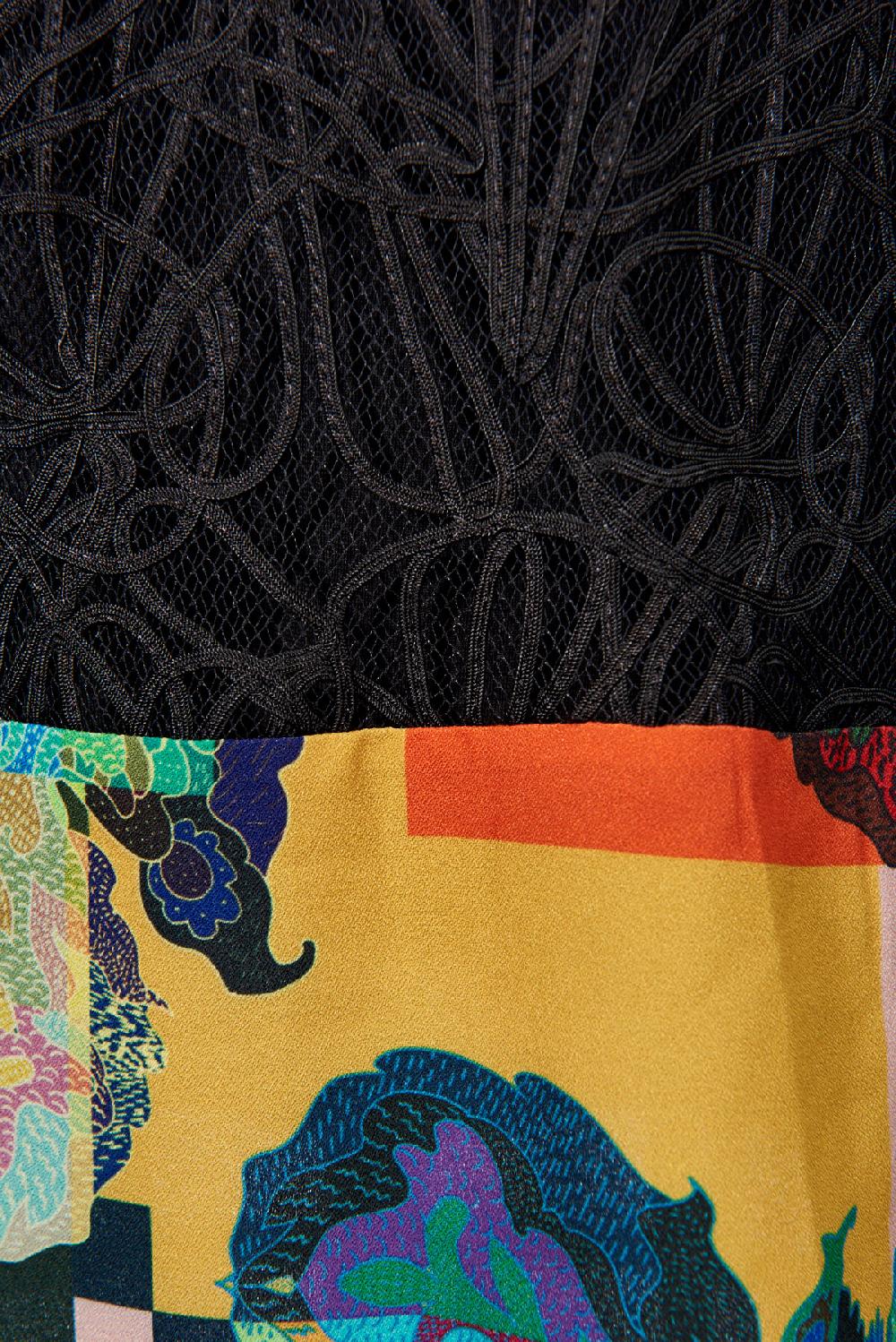 Save The Queen Top in pizzo nero con dettaglio in tessuto stampato Vendita Economica