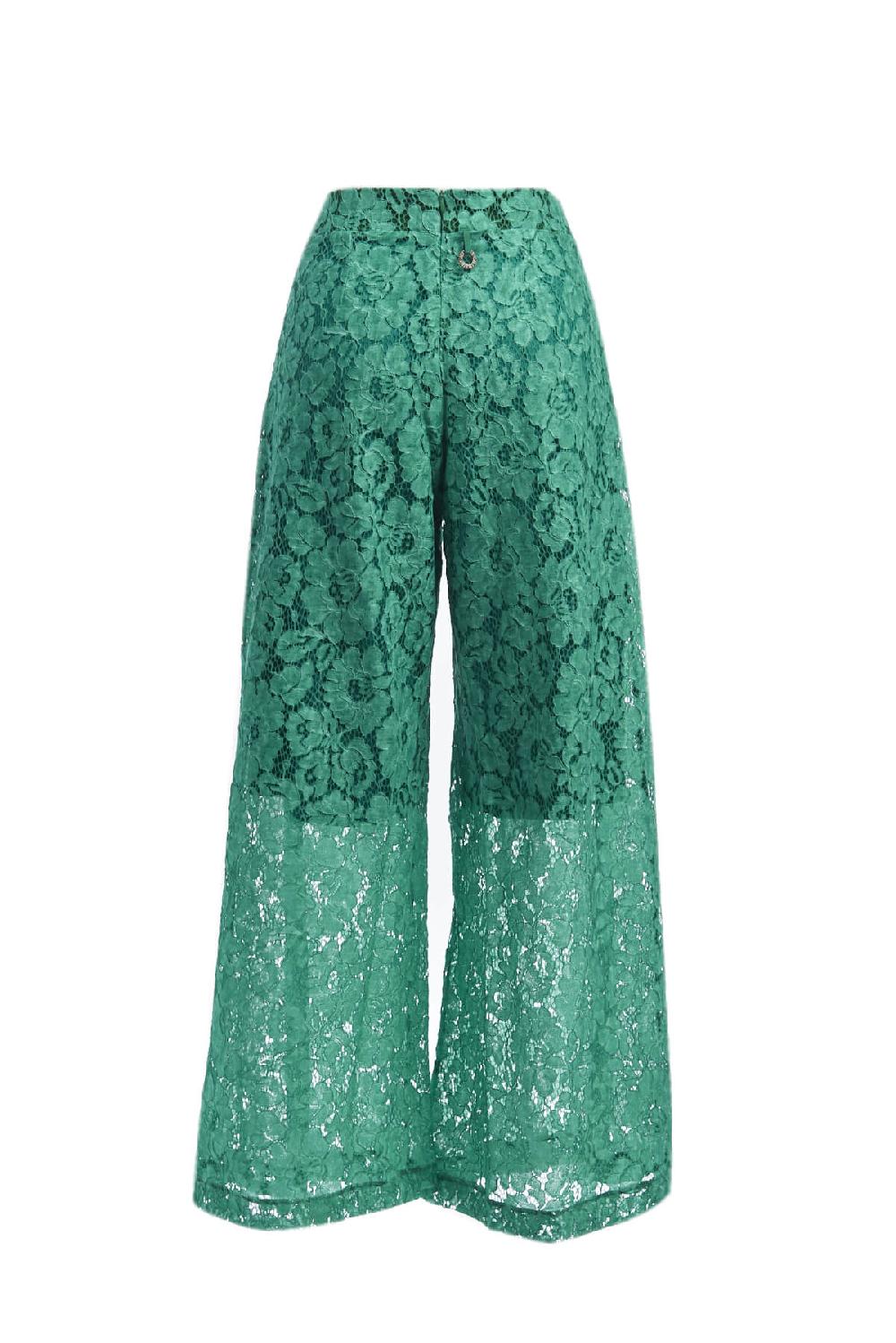 Save The Queen Pantalone palazzo in pizzo color verde smeraldo Smaltimento dello stoccaggio