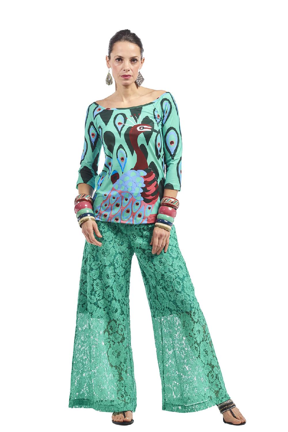Save The Queen Pantalone palazzo in pizzo color verde smeraldo Smaltimento dello stoccaggio