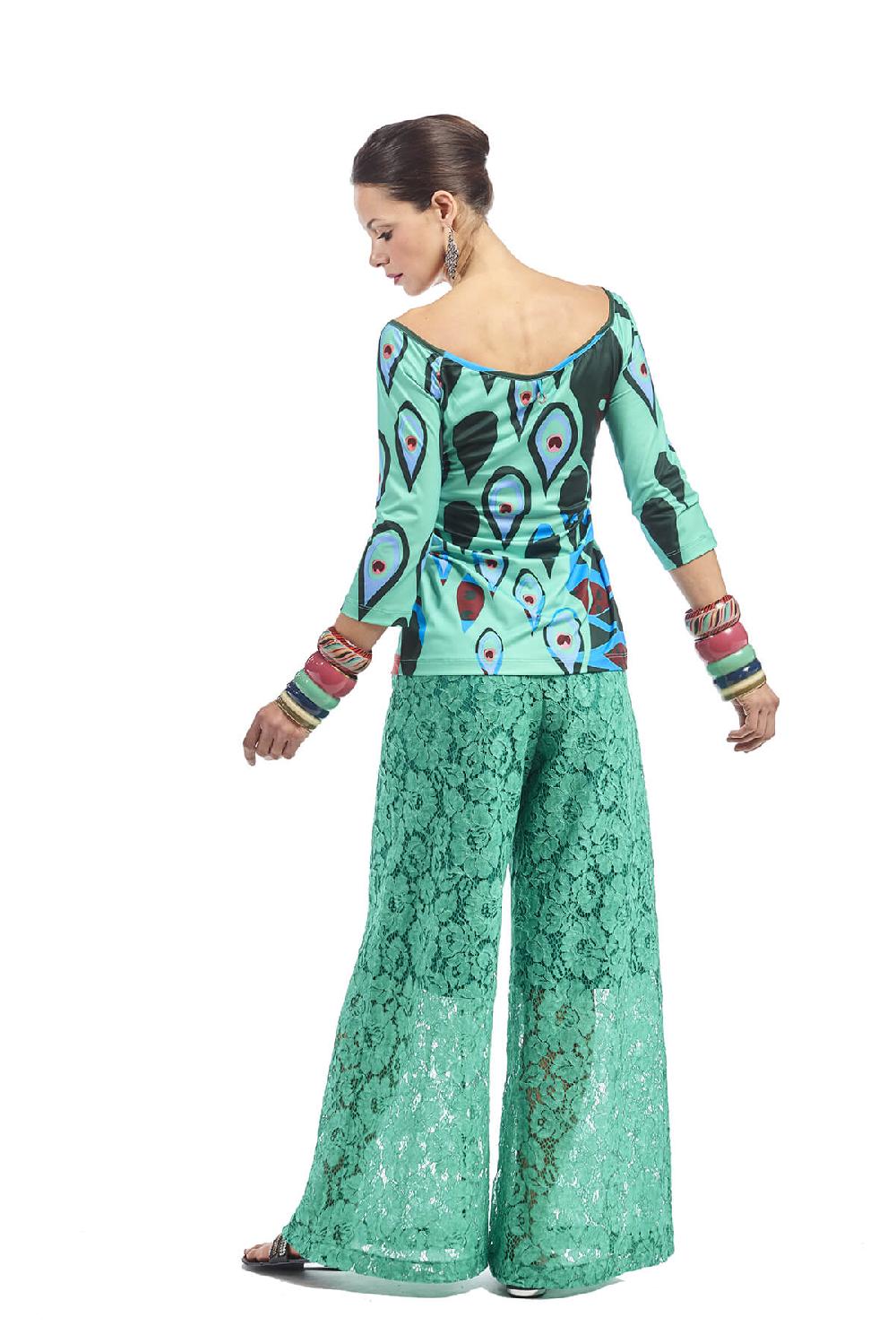 Save The Queen Pantalone palazzo in pizzo color verde smeraldo Smaltimento dello stoccaggio