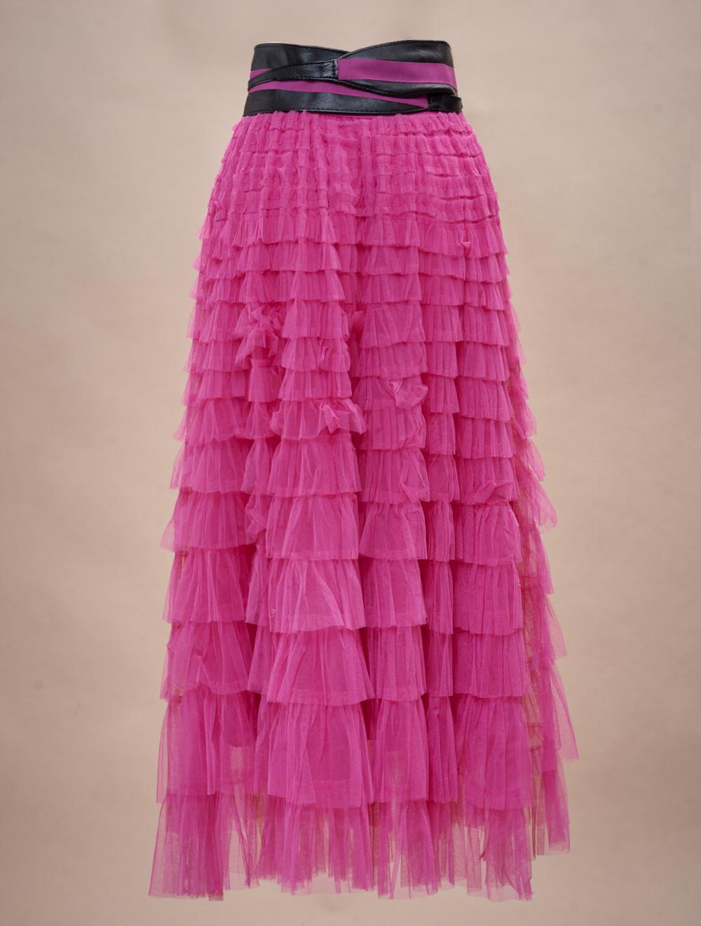 Save The Queen Gonna lunga a balze in tulle fuxia Lightning offer