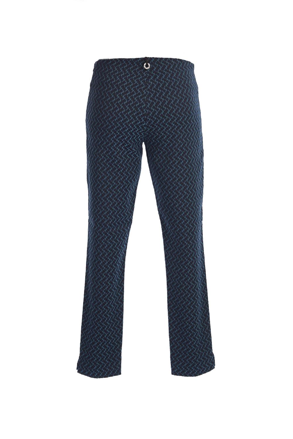 Save The Queen Pantaloni a sigaretta in tessuto jacquard blu azzurro e nero Ultimi tre giorni