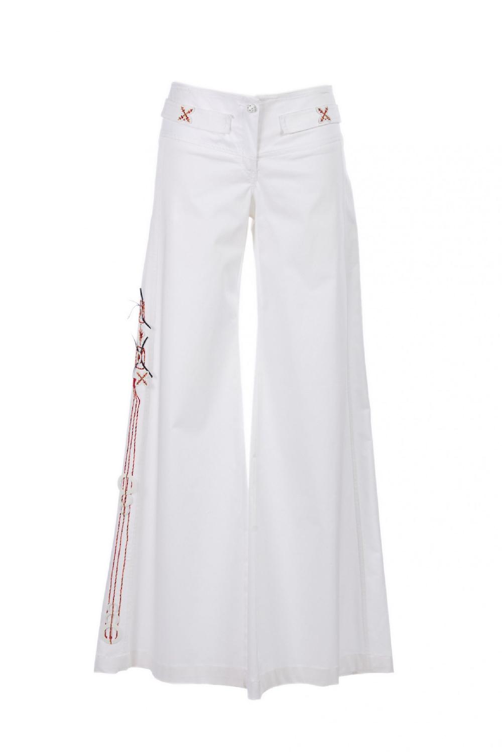Save The Queen Pantaloni bianchi in cotone con ricami Promozione temporanea