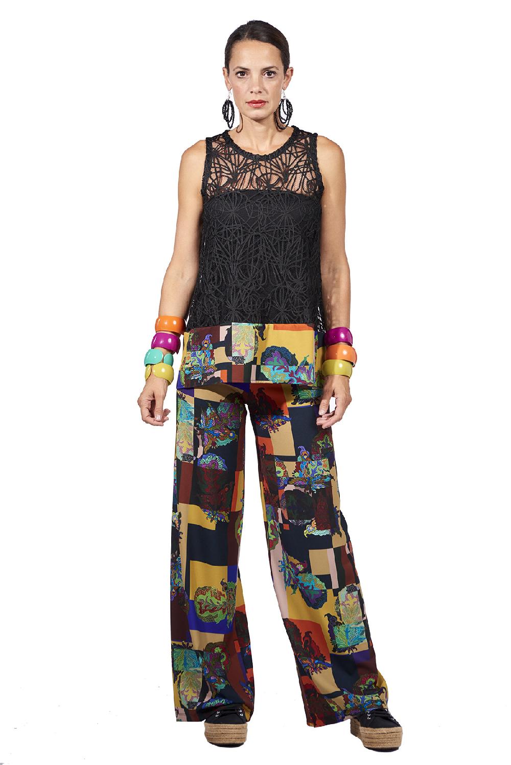 Save The Queen Pantaloni palazzo con stampa dedicata all’Oriente Fino al 60% di sconto