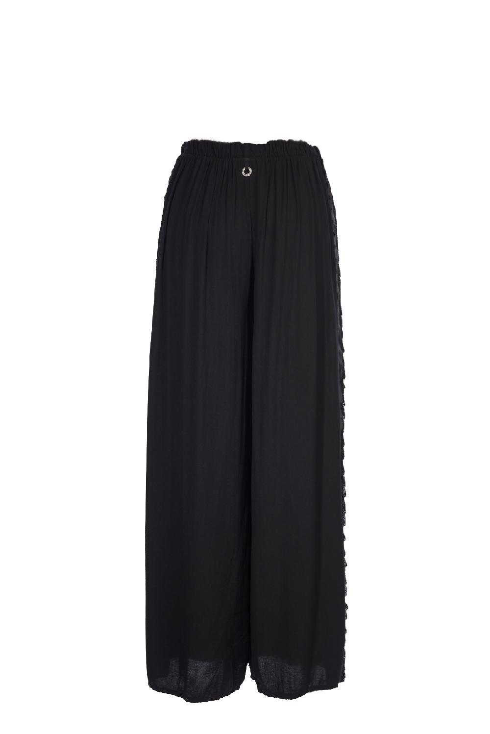 Save The Queen Pantaloni in cotone nero con dettaglio in passamaneria Fino al 65% di sconto