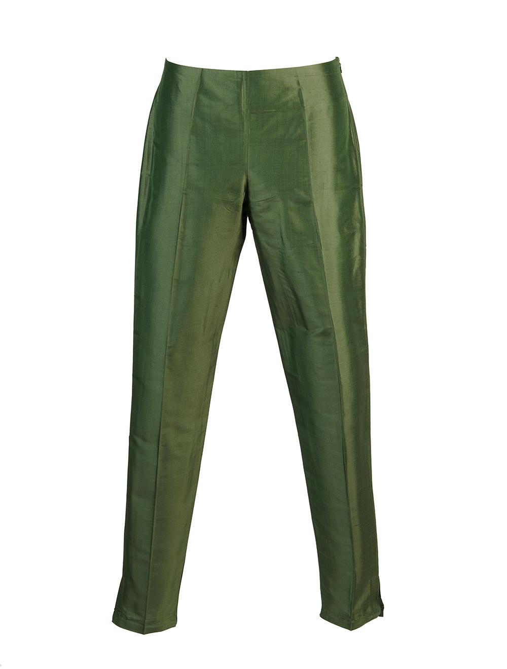 Save The Queen Pantalone in shantung di seta verde bosco Sostegno trimestrale