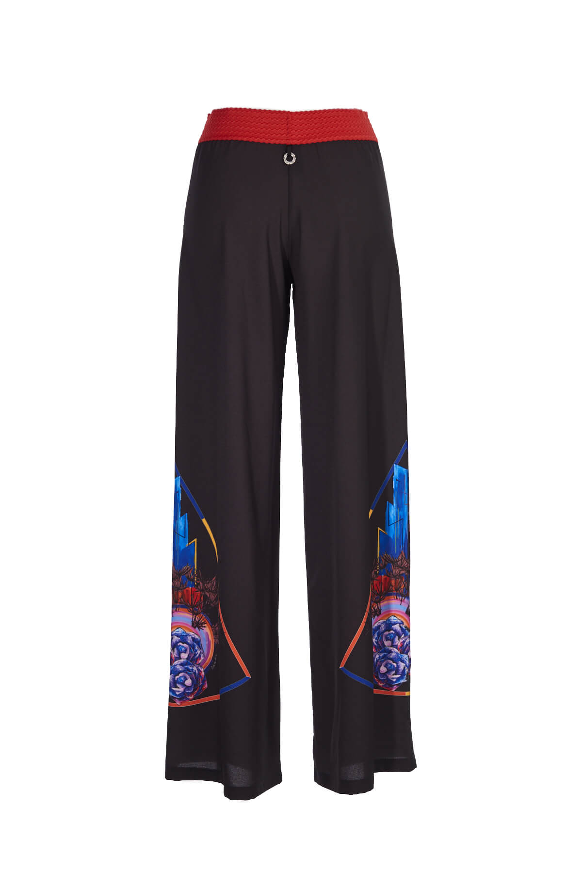 Save The Queen Pantaloni palazzo in crepe nero con dettaglio di stampa dedicata alla New Wave Trasporto libero internazionale