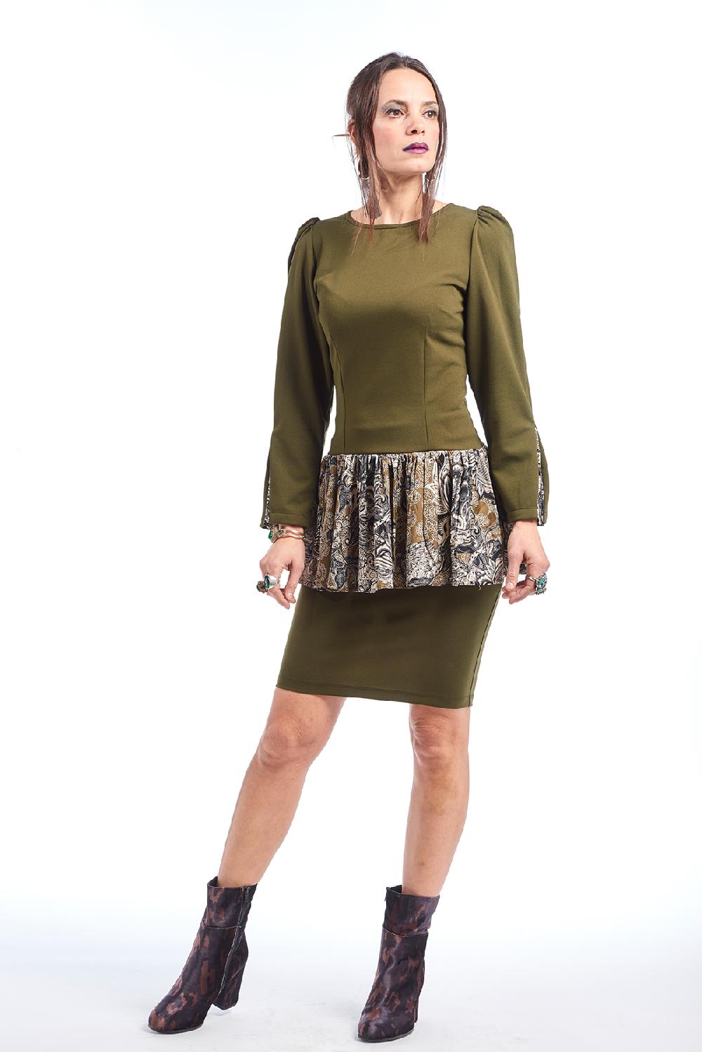 Save The Queen Gonna corta in tessuto stretch verde oliva Esporta salva