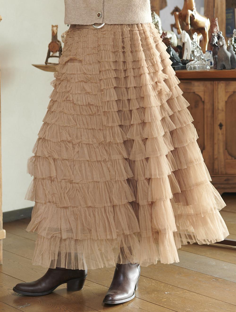 Save The Queen Gonna lunga a balze in tulle col biscotto Italy