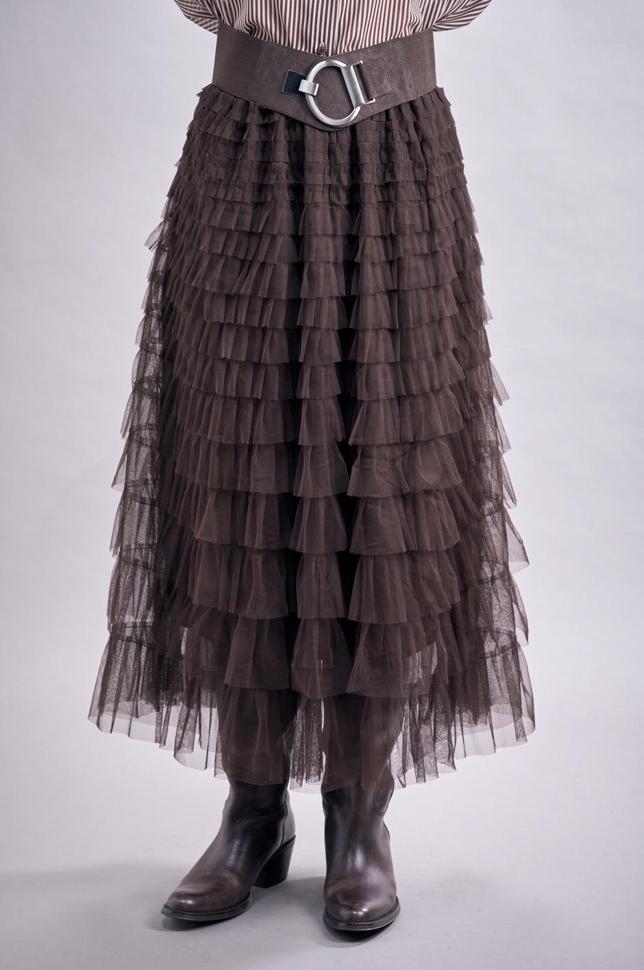 Save The Queen Gonna lunga a balze in tulle color marrone In Linea