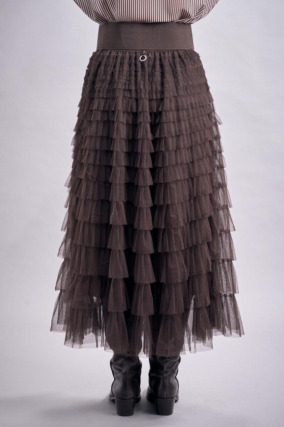 Save The Queen Gonna lunga a balze in tulle color marrone In Linea