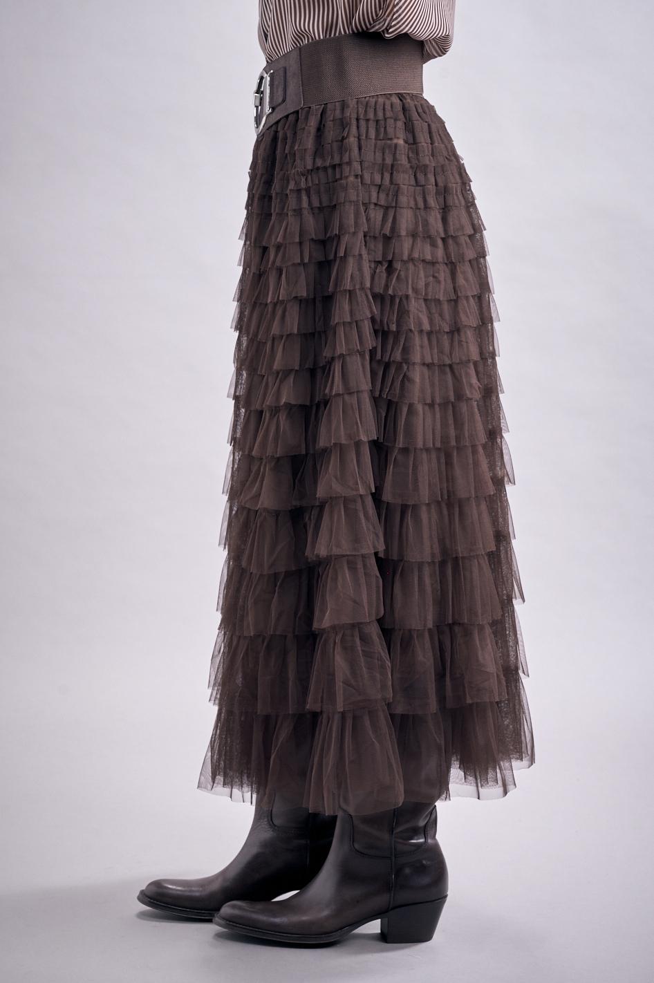 Save The Queen Gonna lunga a balze in tulle color marrone In Linea