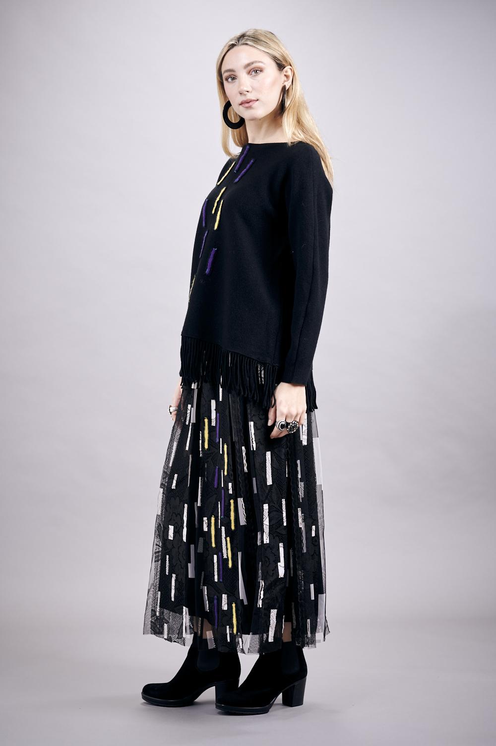 Save The Queen Gonna in tulle con stampa geometrica nera e beige Nuovo