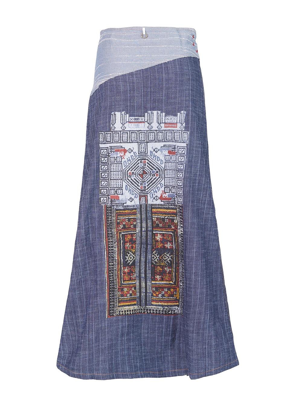 Save The Queen Gonna lunga blu denim gessata con stampa Saldi