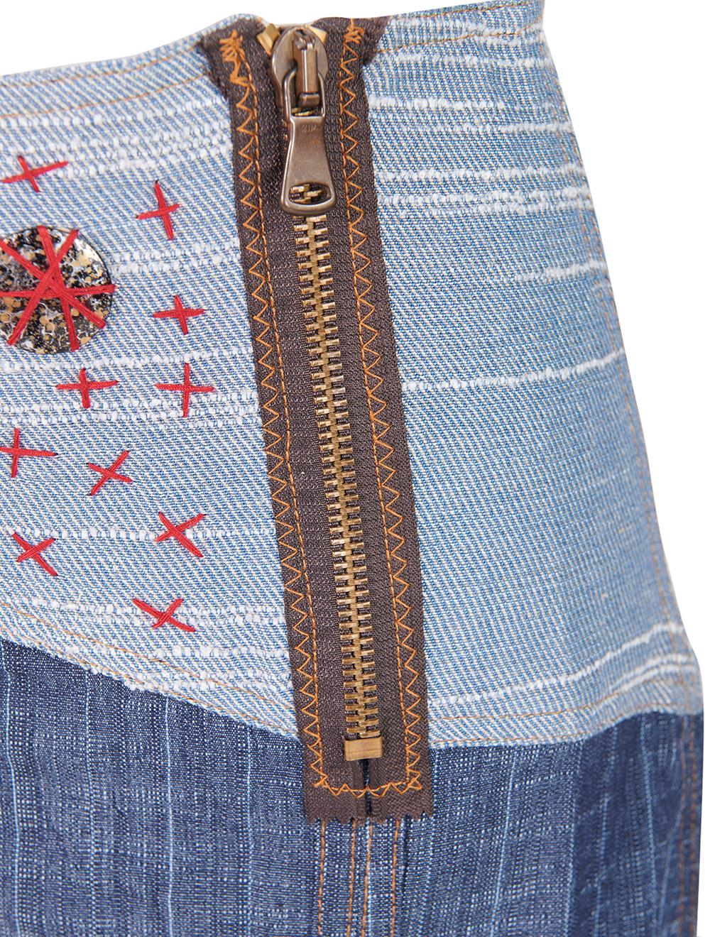 Save The Queen Gonna lunga blu denim gessata con stampa Saldi