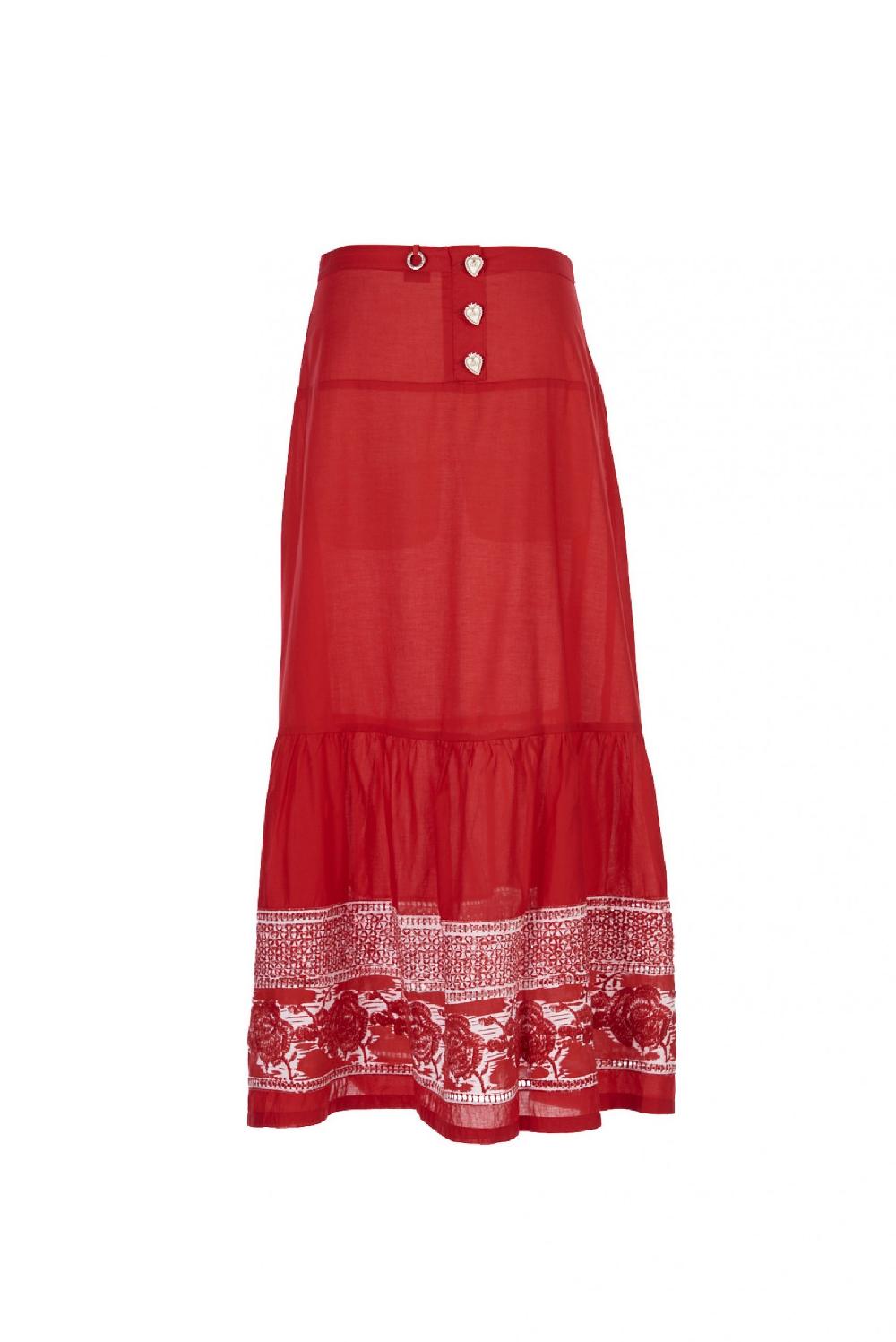 Save The Queen Gonna lunga in cotone rosso e Sangallo Vendita Economica