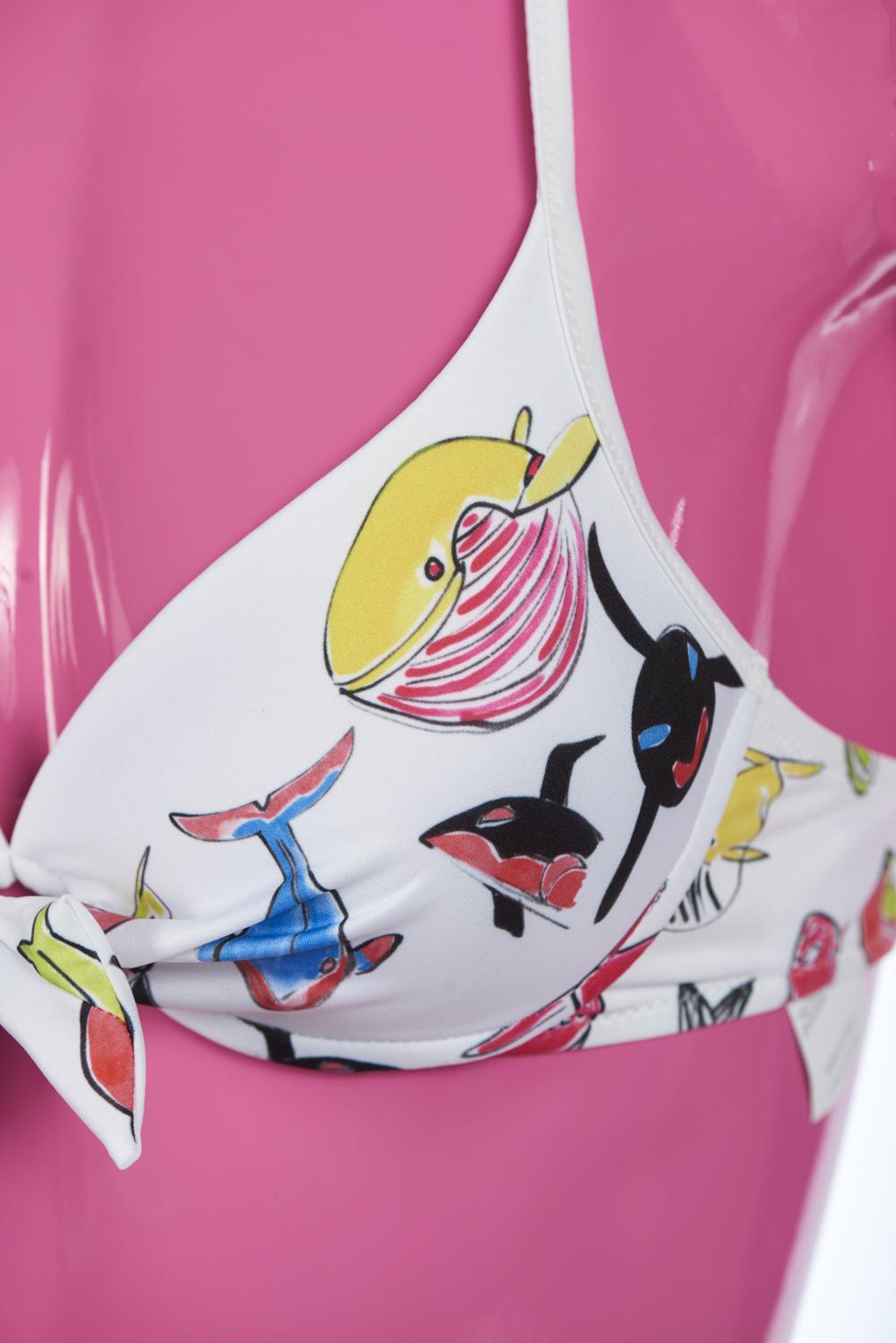 Save The Queen Bikini con reggiseno a coppa push-up con stampa pesci e geometrica Comprare a buon mercato