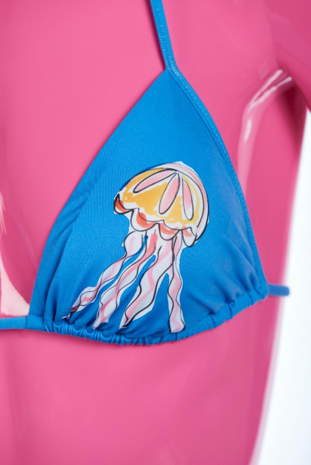 Save The Queen Bikini celeste a triangolo con stampa polipi e meduse Fino al 55% di sconto