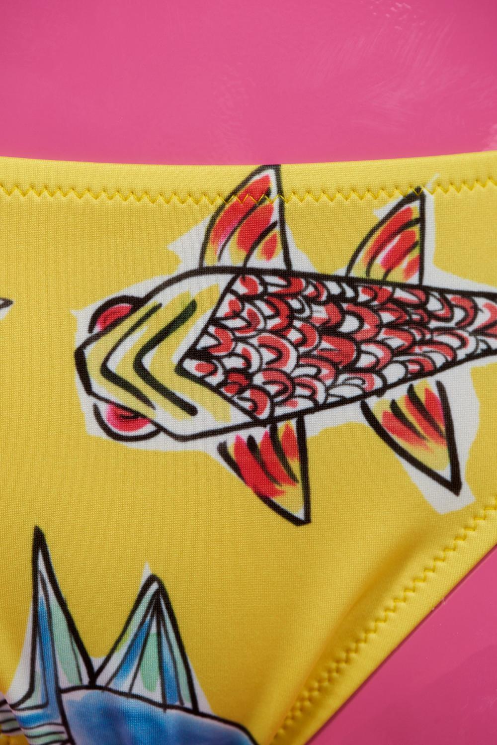 Save The Queen Bikini giallo a fascia con stampa pesci Discount Store per i nuovi prodotti