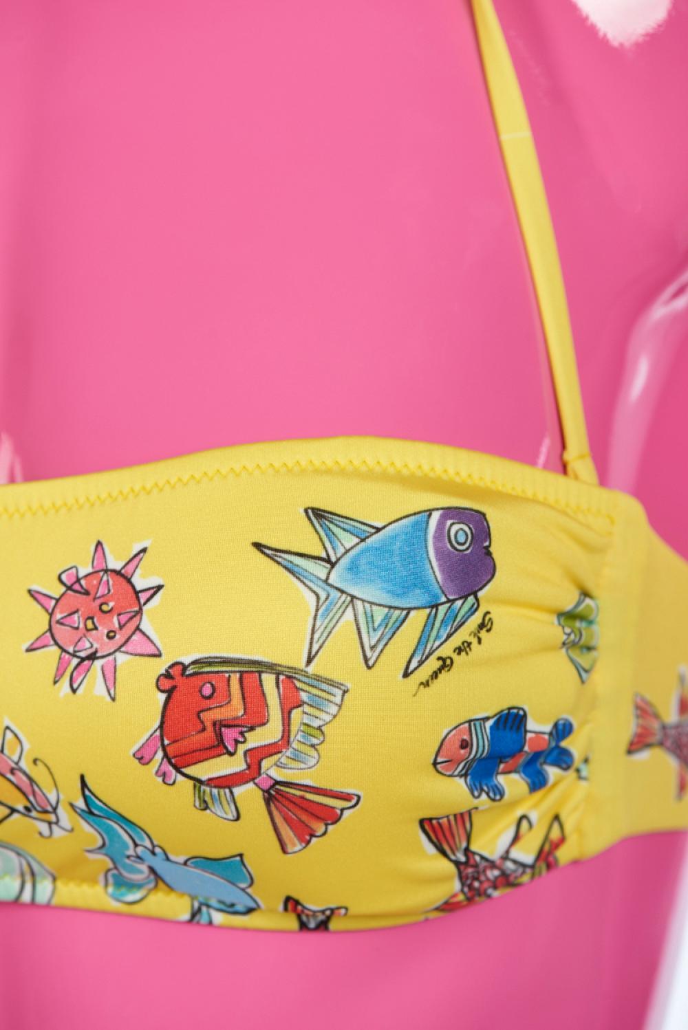 Save The Queen Bikini giallo a fascia con stampa pesci Super sconto