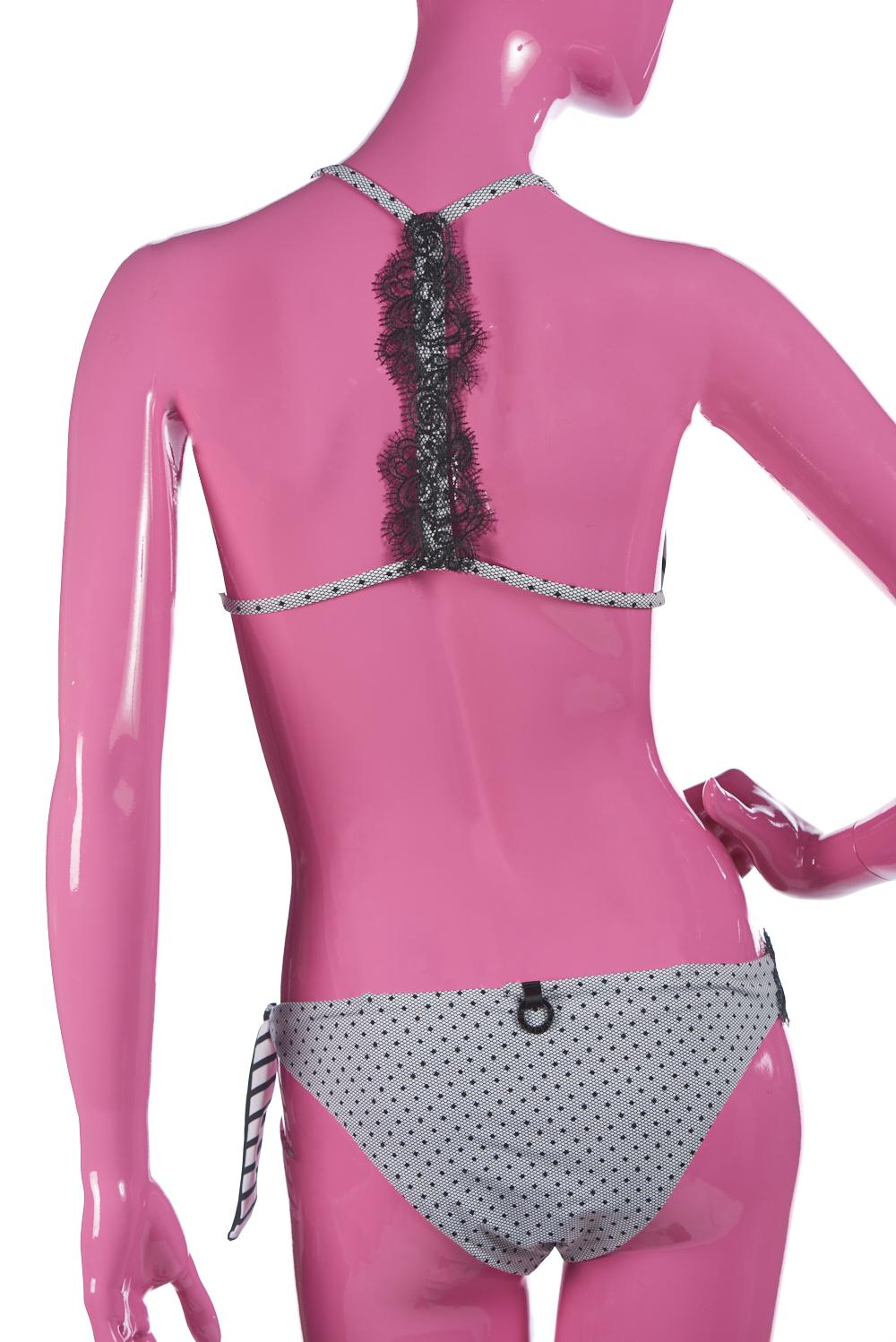 Save The Queen Bikini a triangolo bianco e nero con dettaglio in pizzo 2025