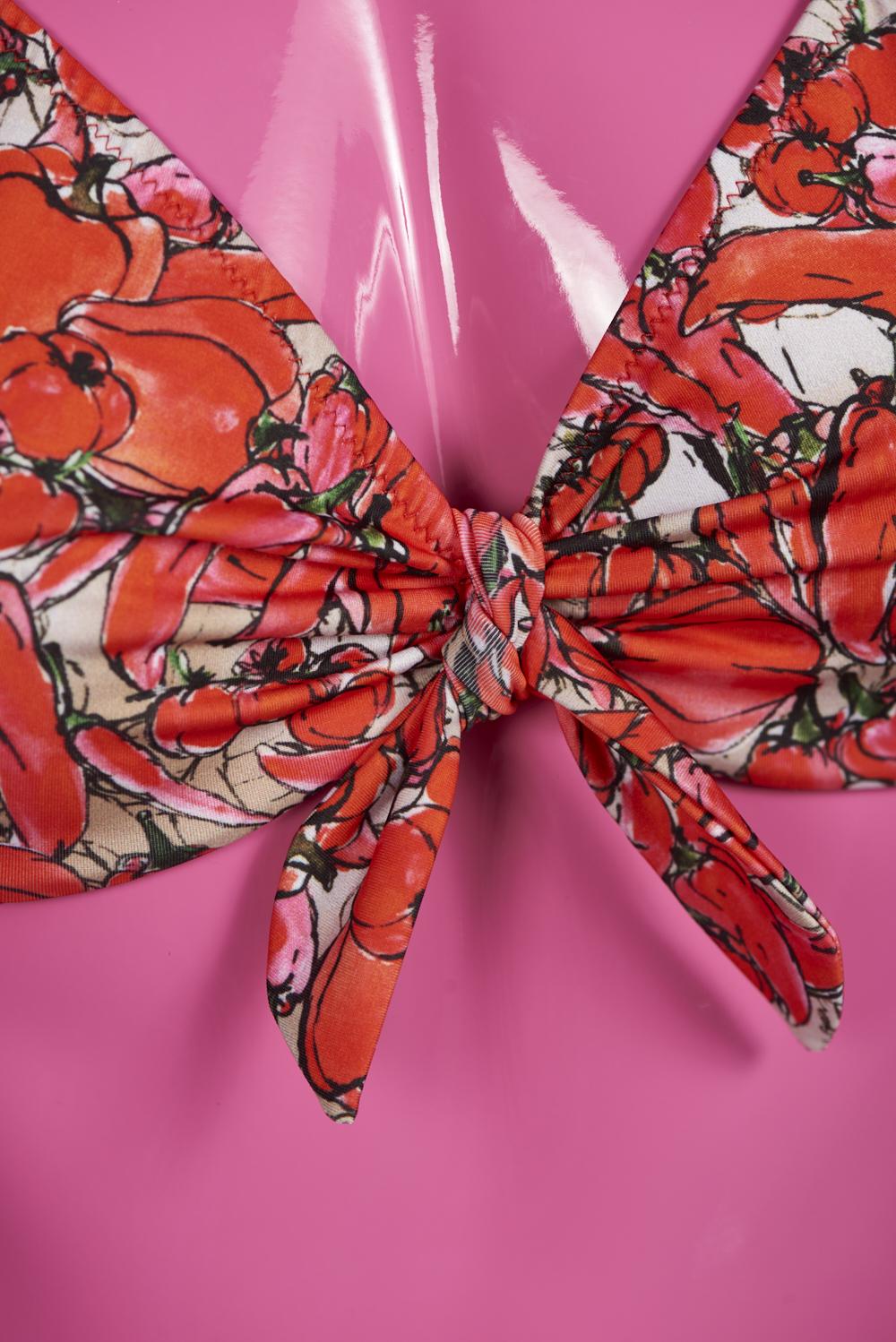 Save The Queen Bikini con coppa con ferretti con stampa peperoni Italia