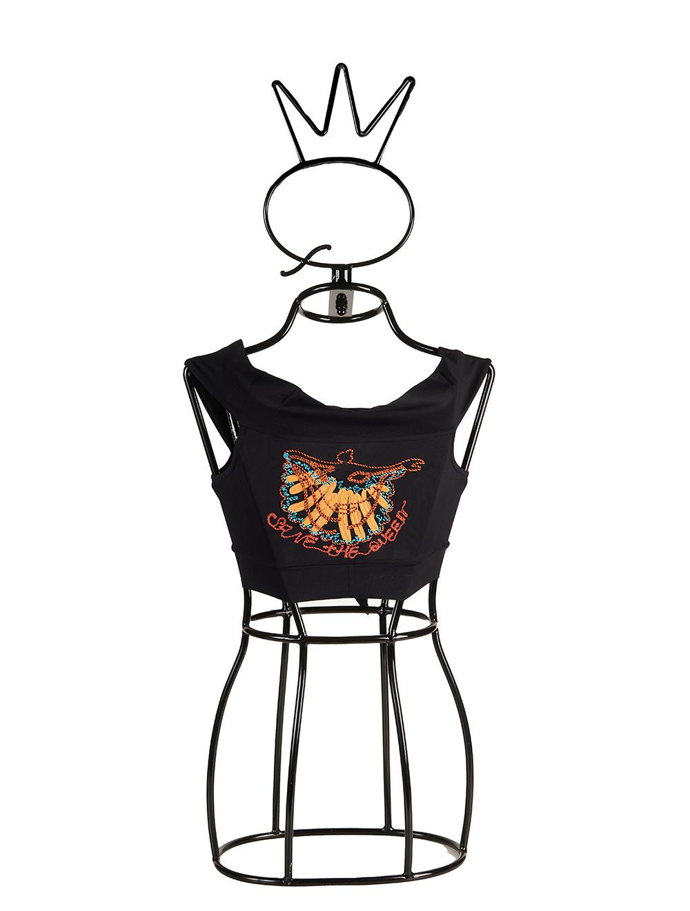 Save The Queen Top nero con ricamo Comprane uno, ottenene uno gratis