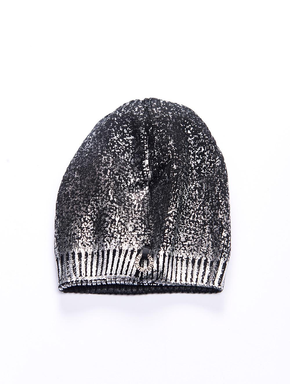 Save The Queen Cappello in maglia nero con effetto laminato argento Offerta settimanale