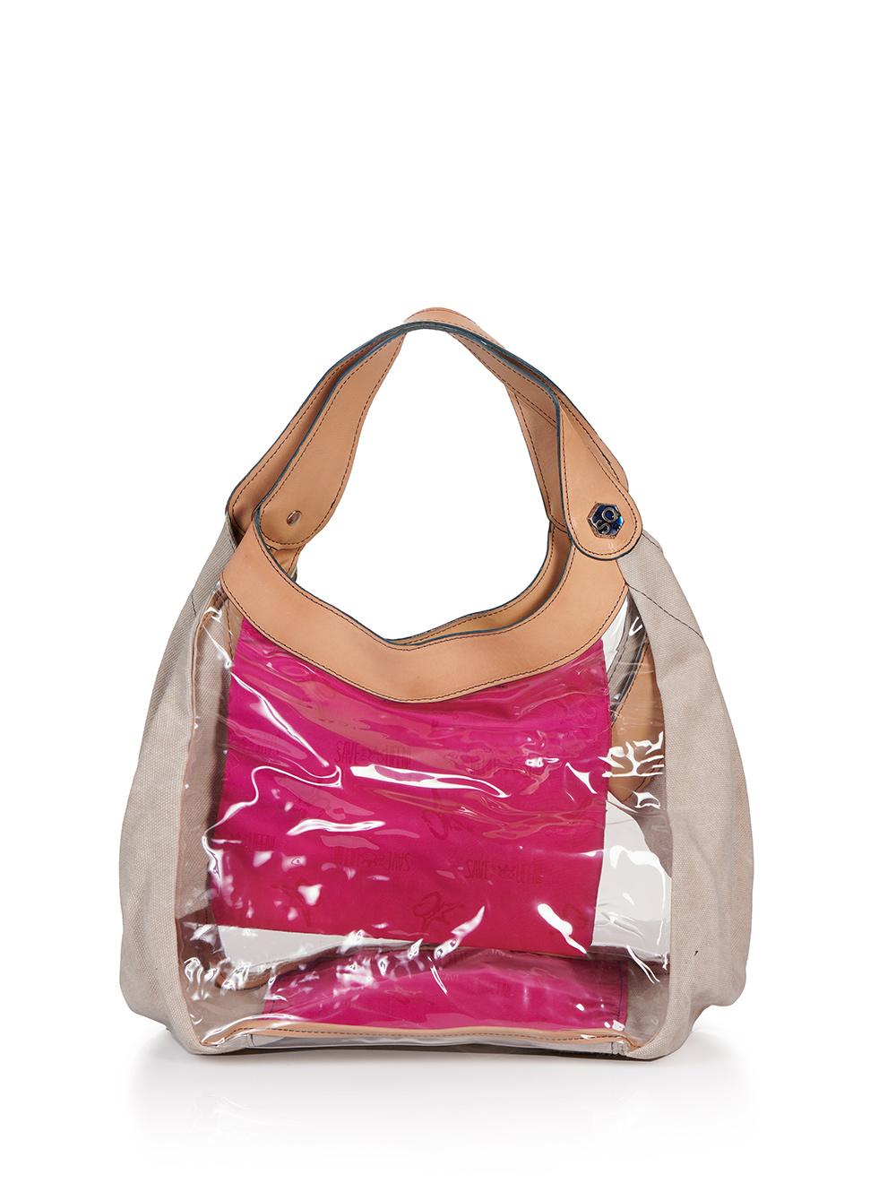 Save The Queen Borsa media trasparente con dettagli in tela e cuoio Enormi sconti
