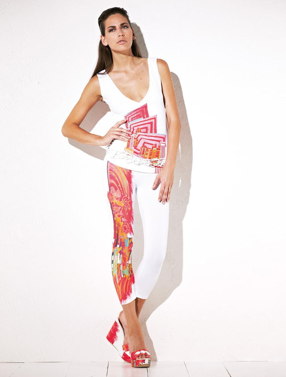 Save The Queen Leggings Capri bianco con stampa fantasia Shopping Online