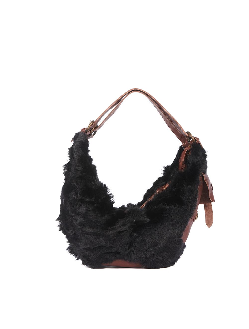 Save The Queen Borsa in pelle marrone e pelliccia nera Offerta