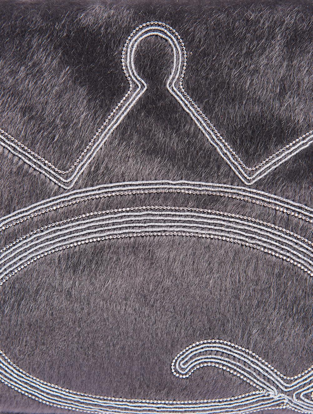 Save The Queen Borsa media in eco pelle nera e cavallino grigio con ricamo Online