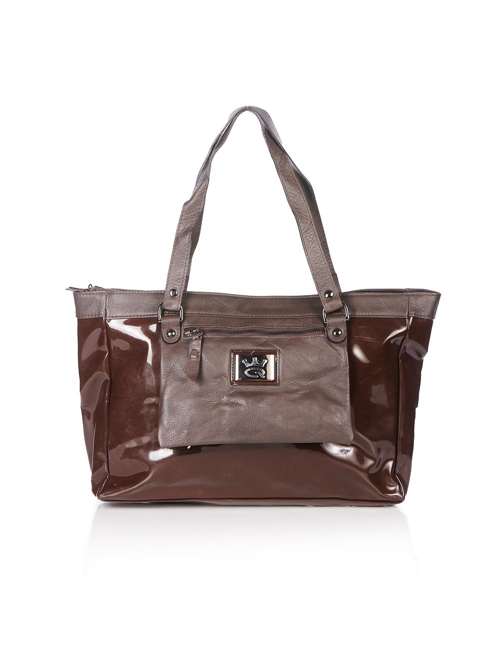 Save The Queen Borsa in eco pelle lucida e pelle marrone Saldi