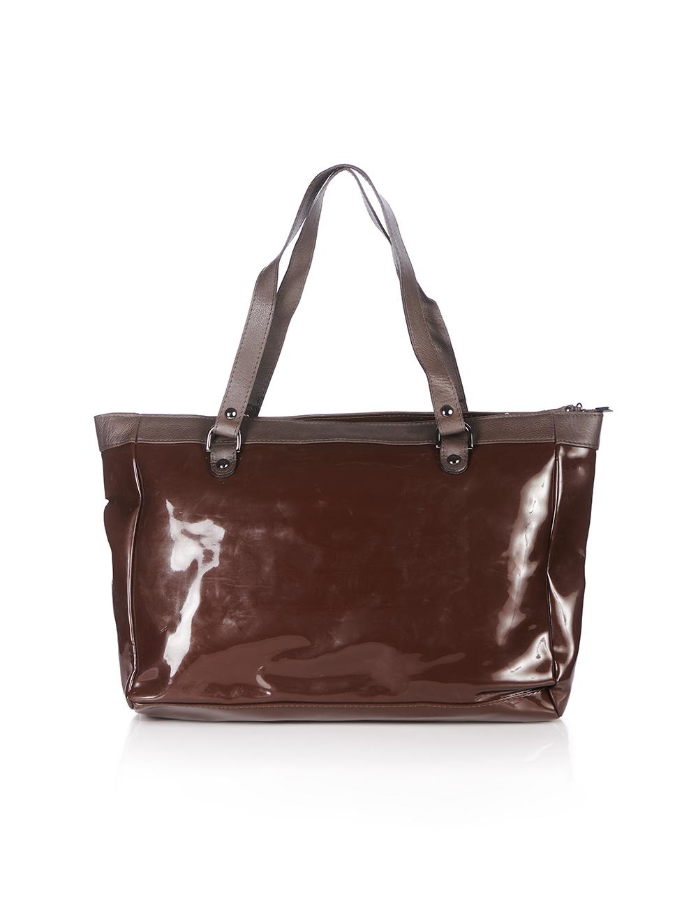 Save The Queen Borsa in eco pelle lucida e pelle marrone Saldi
