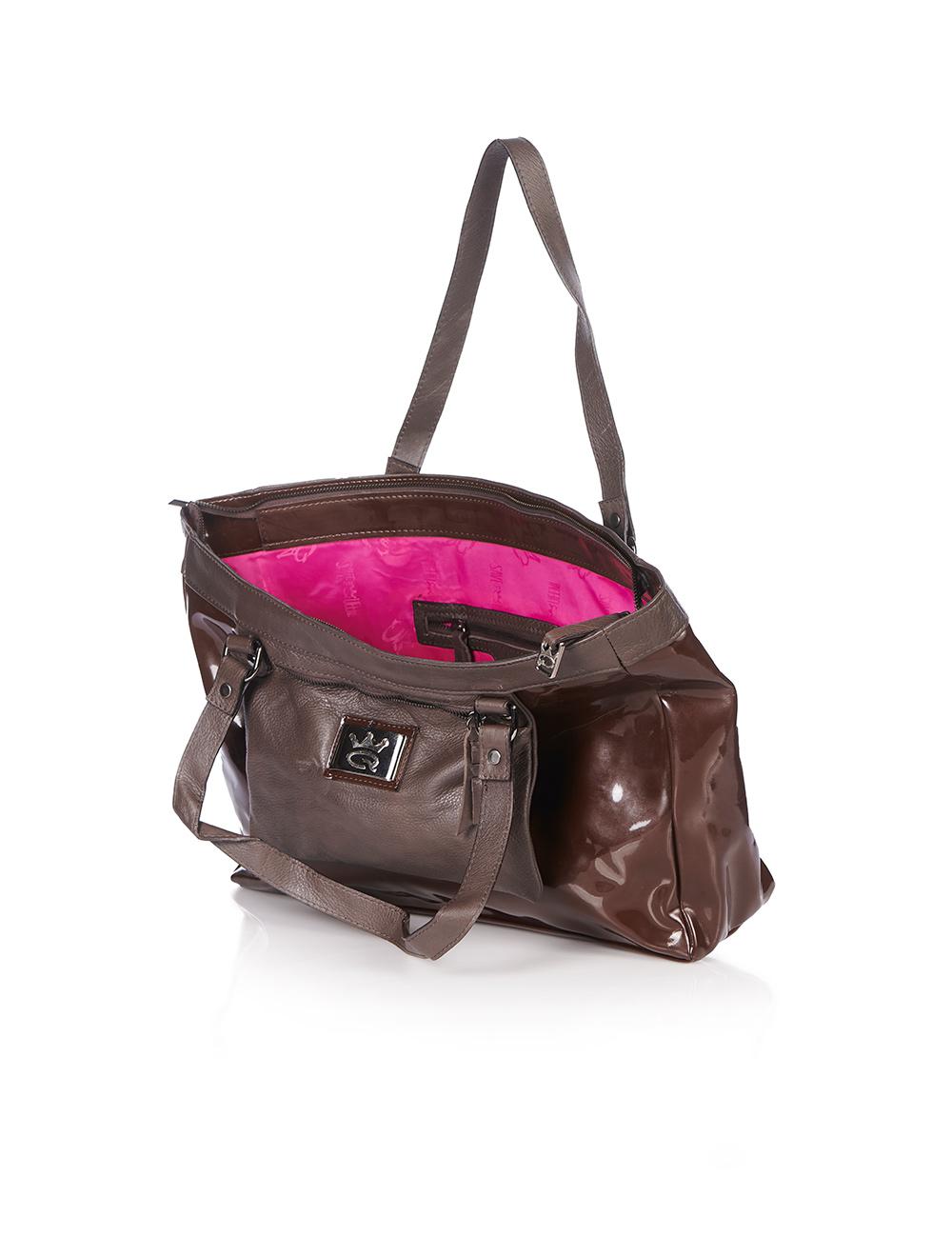 Save The Queen Borsa in eco pelle lucida e pelle marrone Saldi