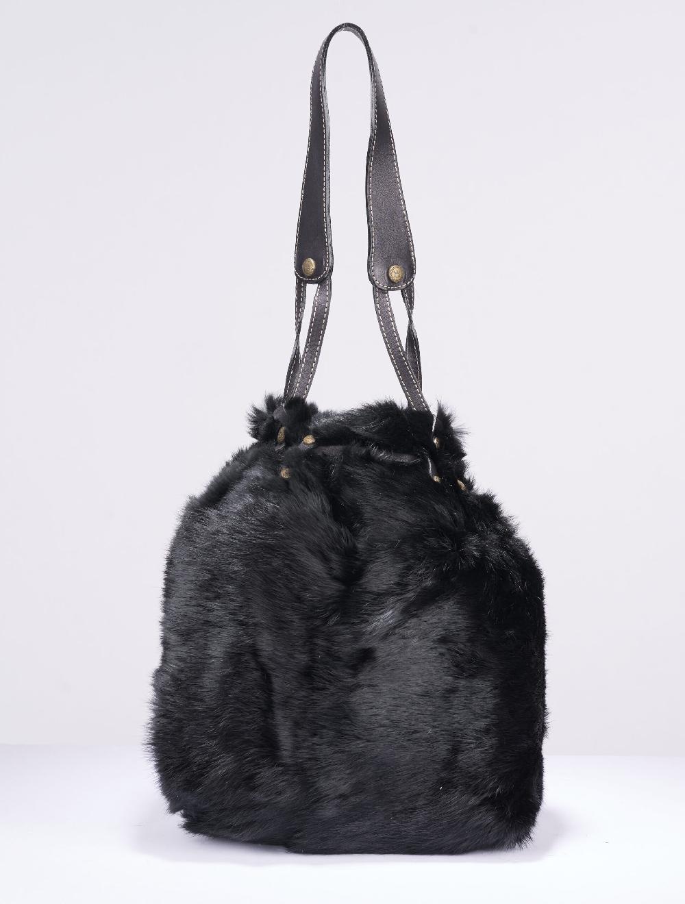 Save The Queen Borsa a spalla in lapin e pelle nera Vendita Calda