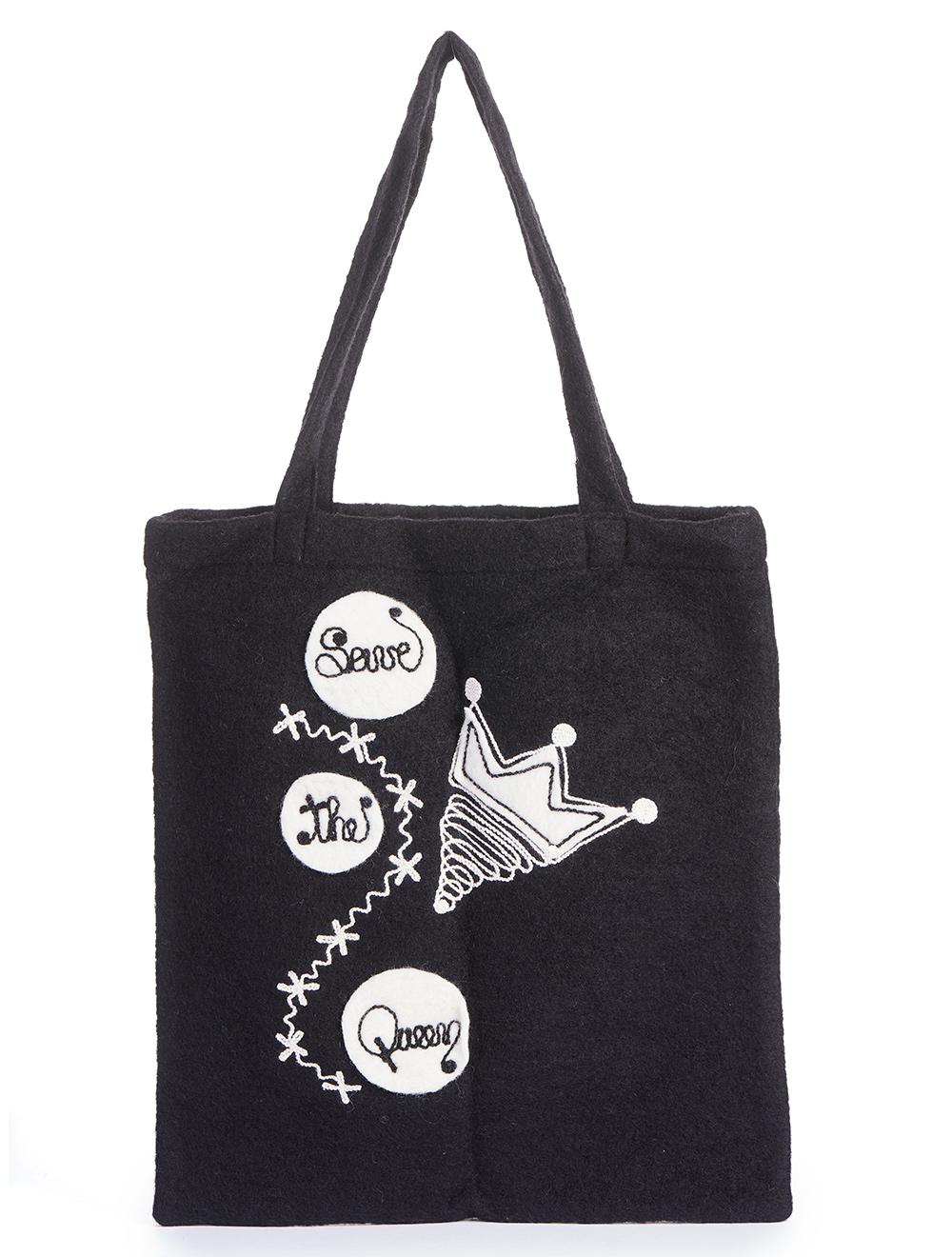 Save The Queen Borsa shopper in lana con ricamo