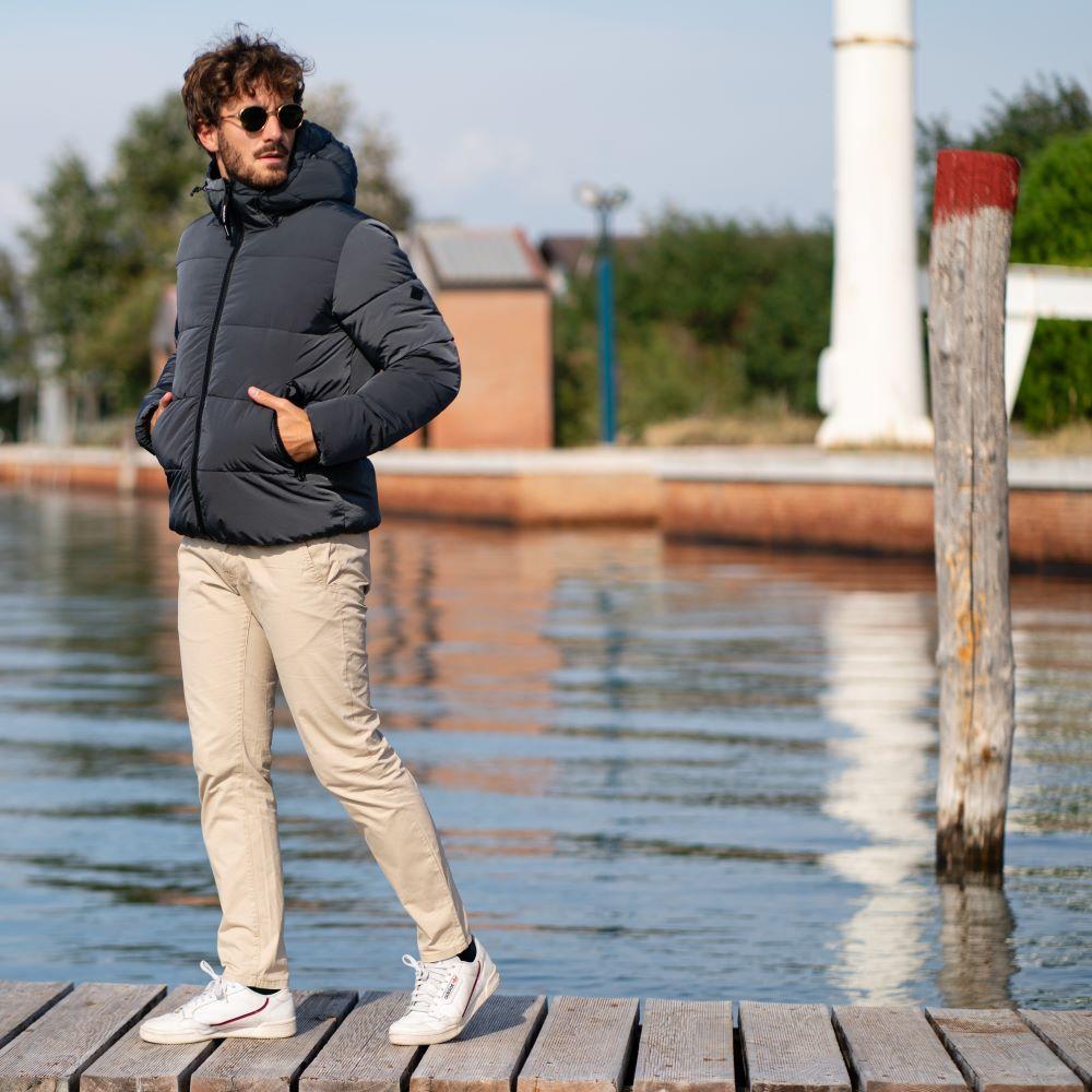 Seay / Piumino Grigio Ferro con Cappuccio Saldi Di Fabbrica