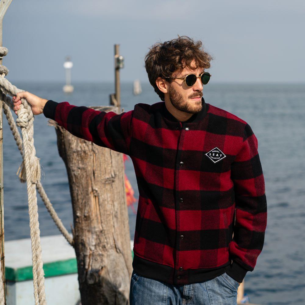 Seay / Giacca Varsity Quadri Rosso Nero In Saldo