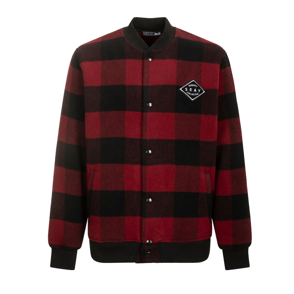 Seay / Giacca Varsity Quadri Rosso Nero In Saldo