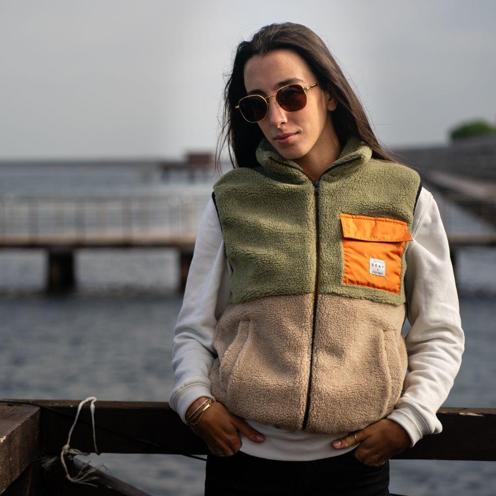 Seay / Gilet Teddy Verde Menta & Natural Qualità Garantita