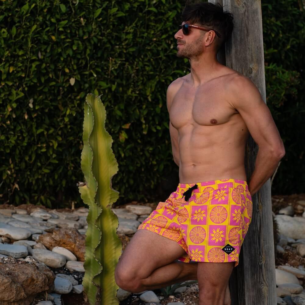 Seay / Costume da Bagno Corto Rosa Giallo Symbols Vendita Calda