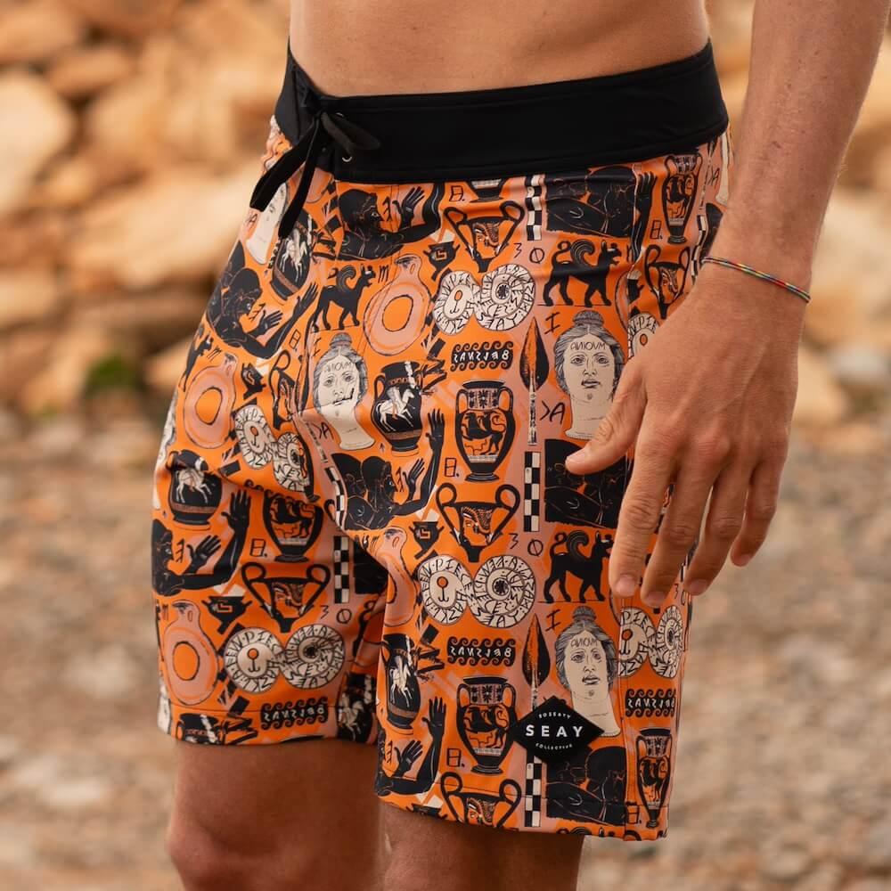 Seay / Boardshort Arancione Stampa Etrusca by Hazkj I Più Venduti
