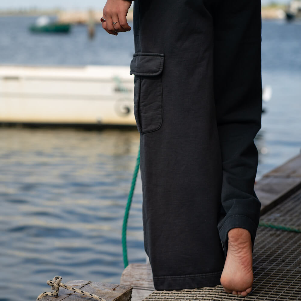 Seay / Pantalone Lungo Cargo in Felpa Nero Lizard Nuova