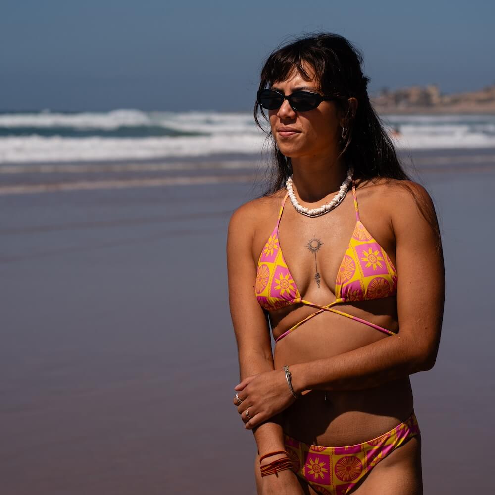Seay / Slip Bikini Brasiliano Rosa Giallo Symbols Vendita Calda