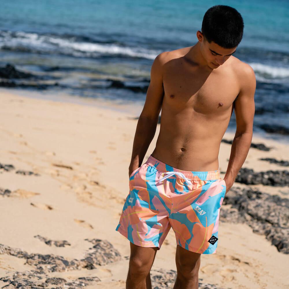 Seay / Swim Boxer Medio Rosa Blu Foglie Banano Negozi Online