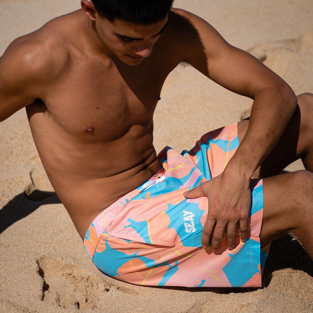 Seay / Swim Boxer Medio Rosa Blu Foglie Banano Negozi Online